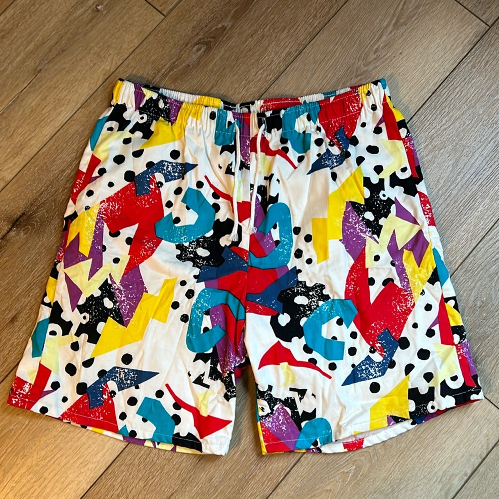 Visual Effects Mens Vintage 80s Board Shorts L Multicolor Geometric Abst…